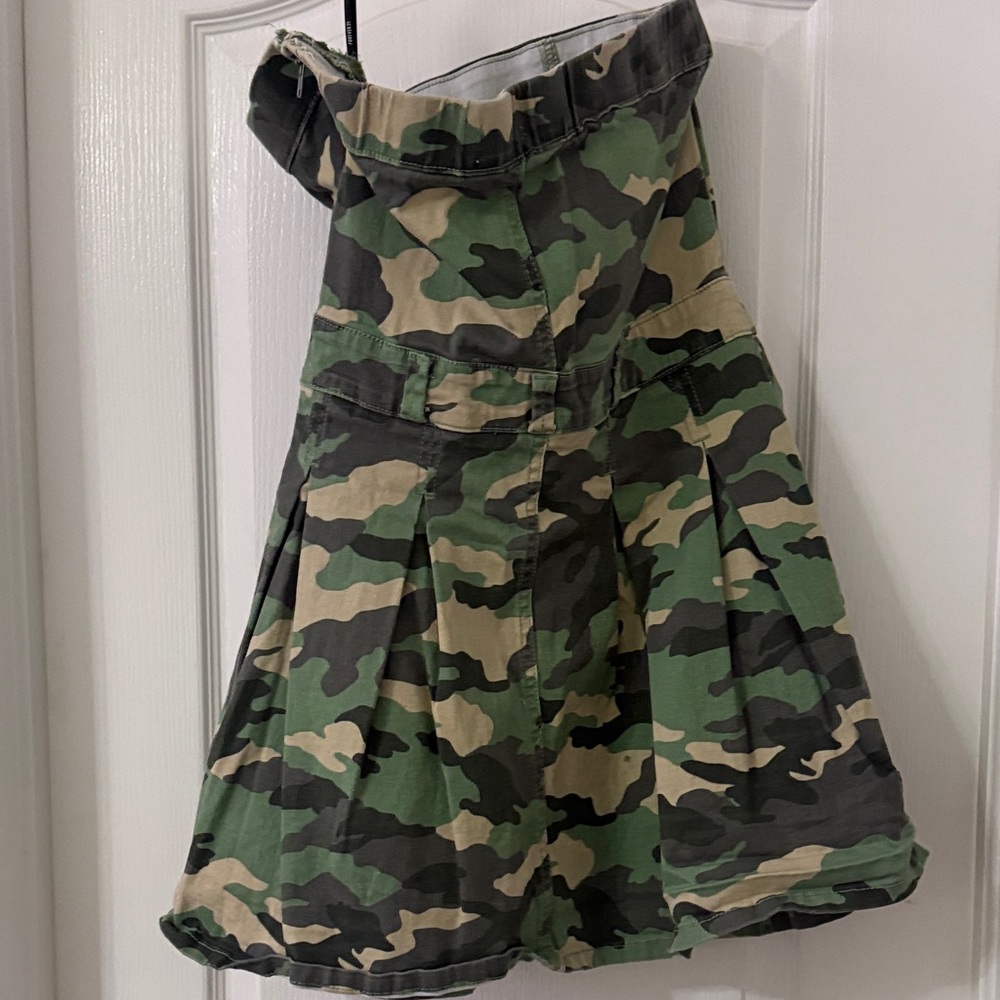 Strapless Camo Pleated Skirt Dress - Green Camo - Picture 3 of 4